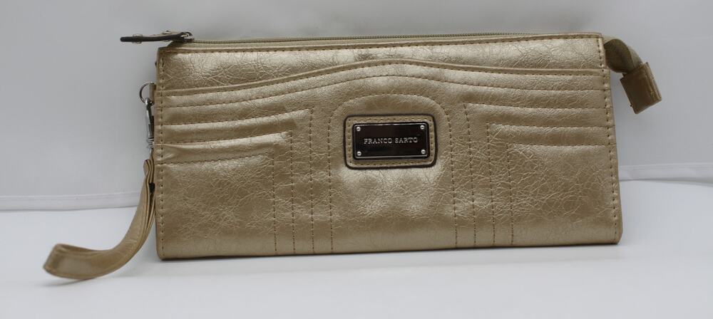Franco Sarto Dressy Glam‎ Modern Stylish Metallic Gold Wristlet Clutch Wallet
